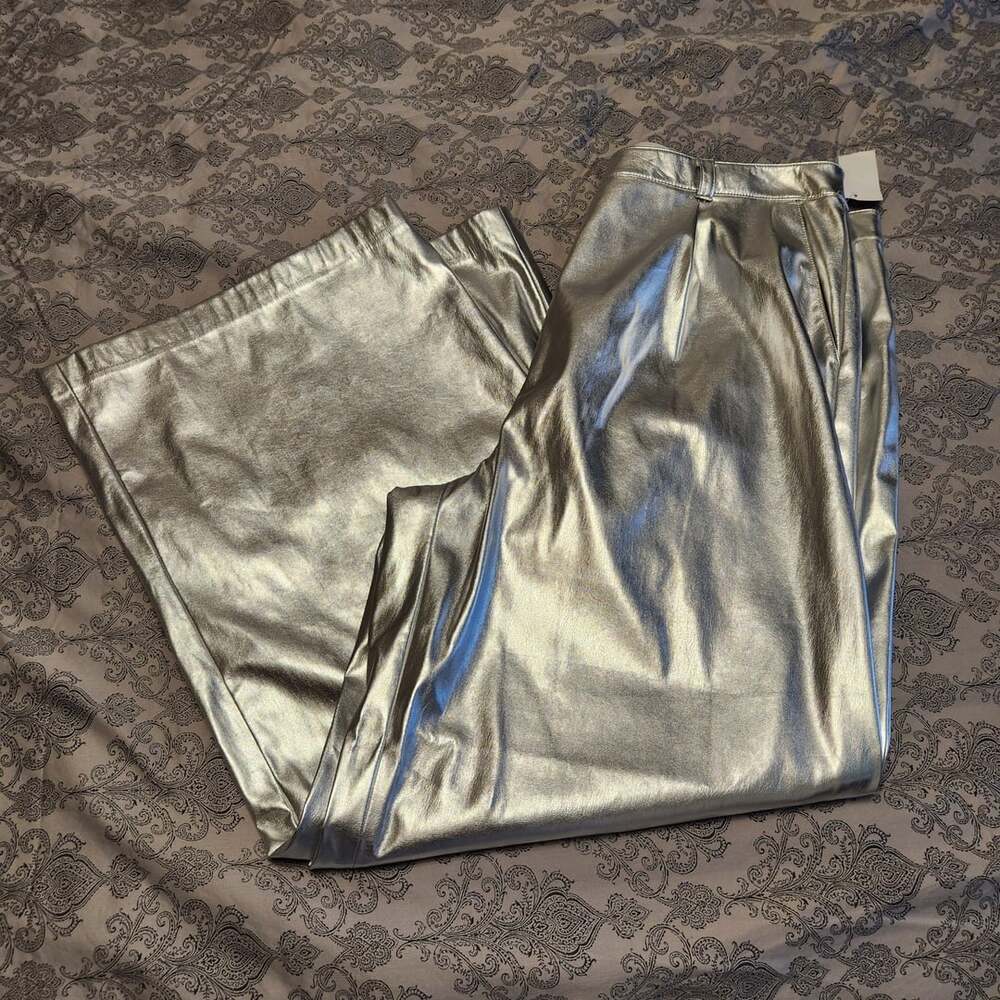 Metallic Faux Leather Pants Size XL Silver